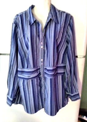 BLUSA MUJER MAGGIE BARNES AZUL RAYAS MANGA 3/4 BOTÓN TALLA GRANDE 2X 22/24W Foto 1 de 4