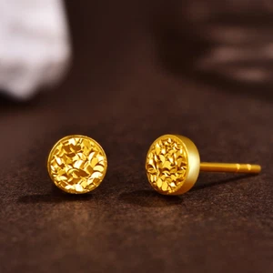 Reines 999 24K Gelbgold Damen Herren Runde Glänzende Ohrstecker 1,2-1,27g - Bild 1 von 5