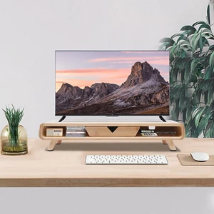 24" Bambus Monitor Ständer & Rückseite Schallwand Schublade Schreibtisch Ständer Erhöhung 4,5" Höhe - Bild 1 von 23