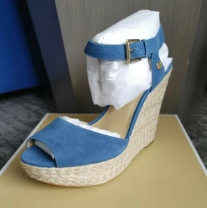 Michael Kors CARLYN Sandalen Keilabsatz Wildleder Chambray Blau MK Espadrille NEU - Bild 1 von 6