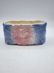 ROYAL COPLEY POTTERY HIBISCUS FLOWER PLANTER Pink w/Blue Flower Vintage MCM - Picture 1 of 5