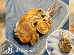 Large Carved Tiger's Eye Chinese Flowering Gourd Pendant ~ Custom Solid 14k Gold - Picture 1 of 7