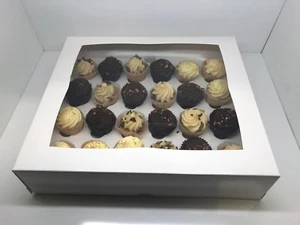 7 x White Windowed Mini Cupcake Boxes For 24 Cup Cakes With Removable Inner Tray - Picture 1 of 1