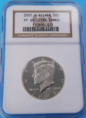 PF69 Ultra Cameo 2001 S  Kennedy Silver Half Dollar NGC 50 Cent Coin Cover