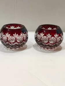 Juego de 2 portavelas votivas de cristal rojo rubí de colección - Imagen 1 de 6