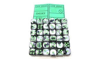 Chessex Black Grey with Green 36 Gemini 12mm Pipped Dice CHX 26845 - Picture 1 of 1