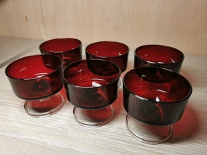 Vintage Arcoroc Luminarc France Ruby Red Stemware Footed Dessert Glass Set Of 6 - Picture 1 of 4