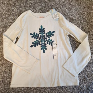 Camiseta CAT & JACK Manga Larga Blanco Azul Copo de Nieve Niños Talla L (10-12) Nueva Con Etiquetas - Imagen 1 de 4