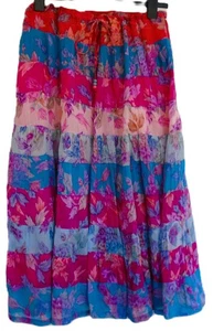 Lee Louise,Vintage,pink/turquoise/orange multi tiered cotton,skirt-one size - Picture 1 of 4