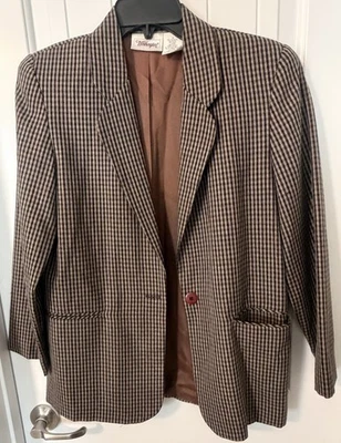 Blazer Worthington vintage años 90 para mujer TALLA 6 negro, marrón a cuadros pata de gallo EE. UU. Foto 1 de 4