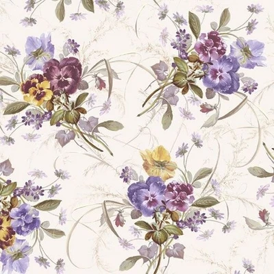 MARCUS FABRICS YARD ~ Dandy Pansies Medium Size Flowers By Marcus $3.99 Ships ANY Amount Fabric