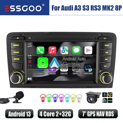 Für Audi A3 8P 2003-2013 S3 RS3 Carplay Autoradio 2+32G Android 13 GPS RDS KAM - Bild 1 von 4