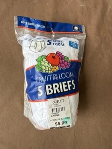 Vintage 2002 NOS Boys Fruit Of The Loom Double Stripe Briefs 10/12 Large 5 Pack - Picture 1 of 5