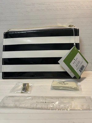 Kate Spade New York Negro/Blanco Rayas Lápiz Bolsa Escuela 8.5"W x 5.5"H NUEVO Foto 1 de 4