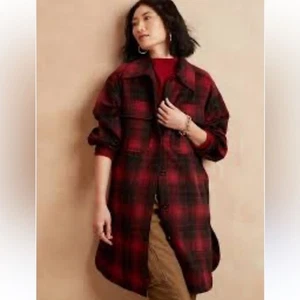 Banana Republic Long Plaid Shacket Red Plaid Size S - Picture 1 of 7