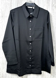 Soft Surroundings Women Black Satin Button Down Size Large Split Straight NWOT - Picture 1 of 12