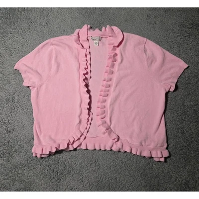 Kim Rogers Pink Ruffle Short Sleeve Open Front Cardigan Shrug Women's Size L - Image 1 of 4