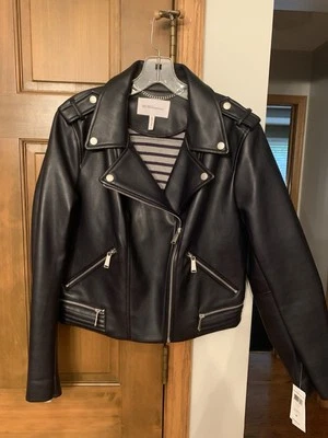 Chaqueta de Moto BCBG Generation Azul Marino Imitación Cuero Nueva con Etiquetas Talla L Foto 1 de 4