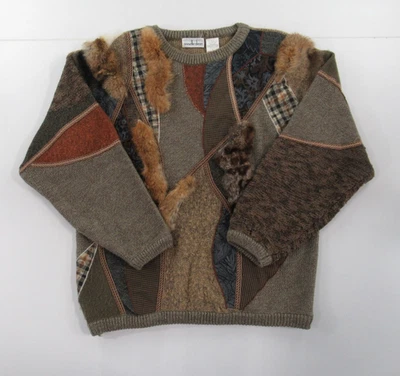 Annette Dean Men's Fur Patched Work Pullover Wool Blend Sweater Size L #VT803 - Image 1 of 4