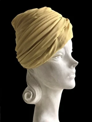 vintage 1940s yellow chiffon turban sculptural hat/ 1930s couture hat - Image 1 of 4