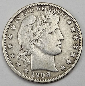 1908 D Denver Mint Barber Half Dollar 50c 90% Silver Coin c844 - Picture 1 of 2