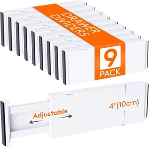🆕 Pack Drawer Dividers 4" High, 11-17" Adjustable Drawer Organizers for 9 White - Picture 1 of 6