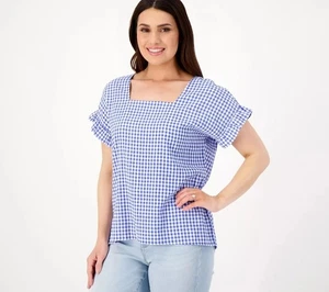 Bluse Mädchen mit Kurven Größe XL Gingham Flatterärmel FRANZÖSISCH BLAU A596306 - Bild 1 von 3