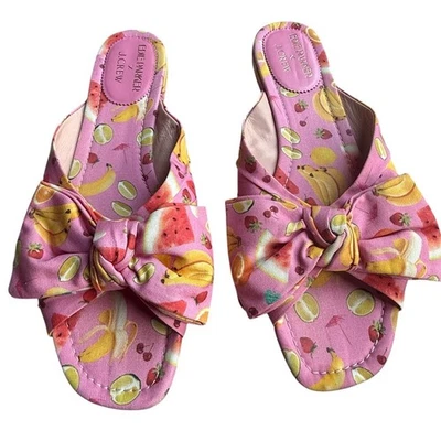 Edie Parker J.Crew Shoes Women’s Size 10 Pink Fruit Print Bow Slide Sandals - Image 1 of 4