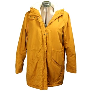 Old Navy Faux Fur Lined Coat Hooded Cinch Waist Full Zip & Snap Pockets Orange M - Picture 1 of 24