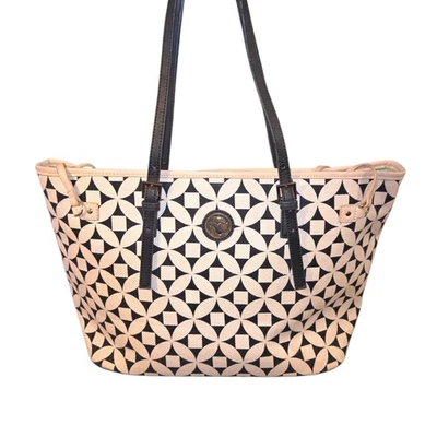 Bolso de Mano Spartina 449 Kiawah Jetsetter Negro y Marfil Lino y Cuero 18"X11"X7" Foto 1 de 4