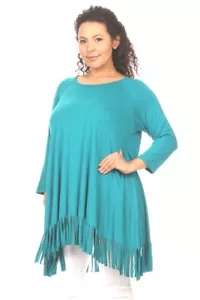 Nueva Túnica para Mujer Talla Grande Robin Azul con Flecos (Top) Tallas 1X 2X 3X 4X EE. UU. - Imagen 1 de 4