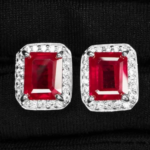 Alluring Blood Red Ruby 9.55Ct 925 Sterling Silver White Gold Plated Earrings - Picture 1 of 5