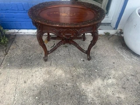 Antique Mahogany Carved Wood American Antique Coffee Table Cover