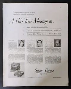 Máquinas de escribir L. C. Smith & Corona 1942 anuncio Syracuse, Nueva York - Imagen 1 de 1