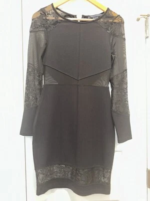 French Connection Womens Sz 6 Black Lace Sheer Sheath Pencil Cocktail Dress - image 1 of 4