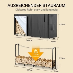 Metall Kaminholzregal Holzlager Außen mit Wasserdichter Abdeckung Brennholzregal - Bild 1 von 5