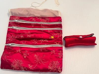 BOLSO CARTERA CLASIFICADOR JOYERÍA TELA ROSA BRILLANTE ASIÁTICO FLORAL Foto 1 de 4