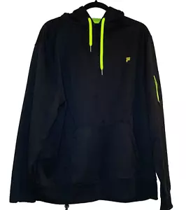 FILA Sport Men's Black Hoodie with Neon Green Trim, Size XL - Picture 1 of 4