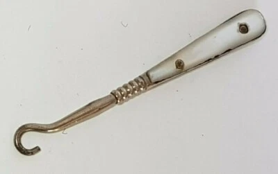 ANTIQUE VICTORIAN MOTHER OF PEARL HANDLED GLOVE BUTTON HOOK 2.5" - Image 1 of 4