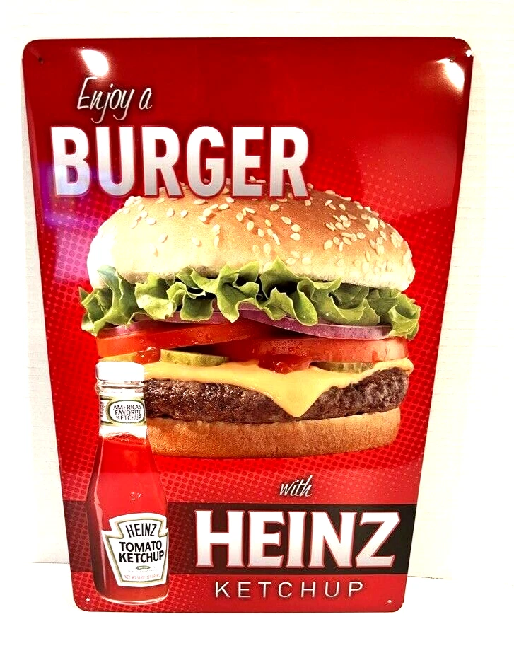 Heinz Ketchup Aluminum Sign NEW  17" x 11" -"Enjoy a Hamburg with Heinz Ketchup" - Image 1 of 4