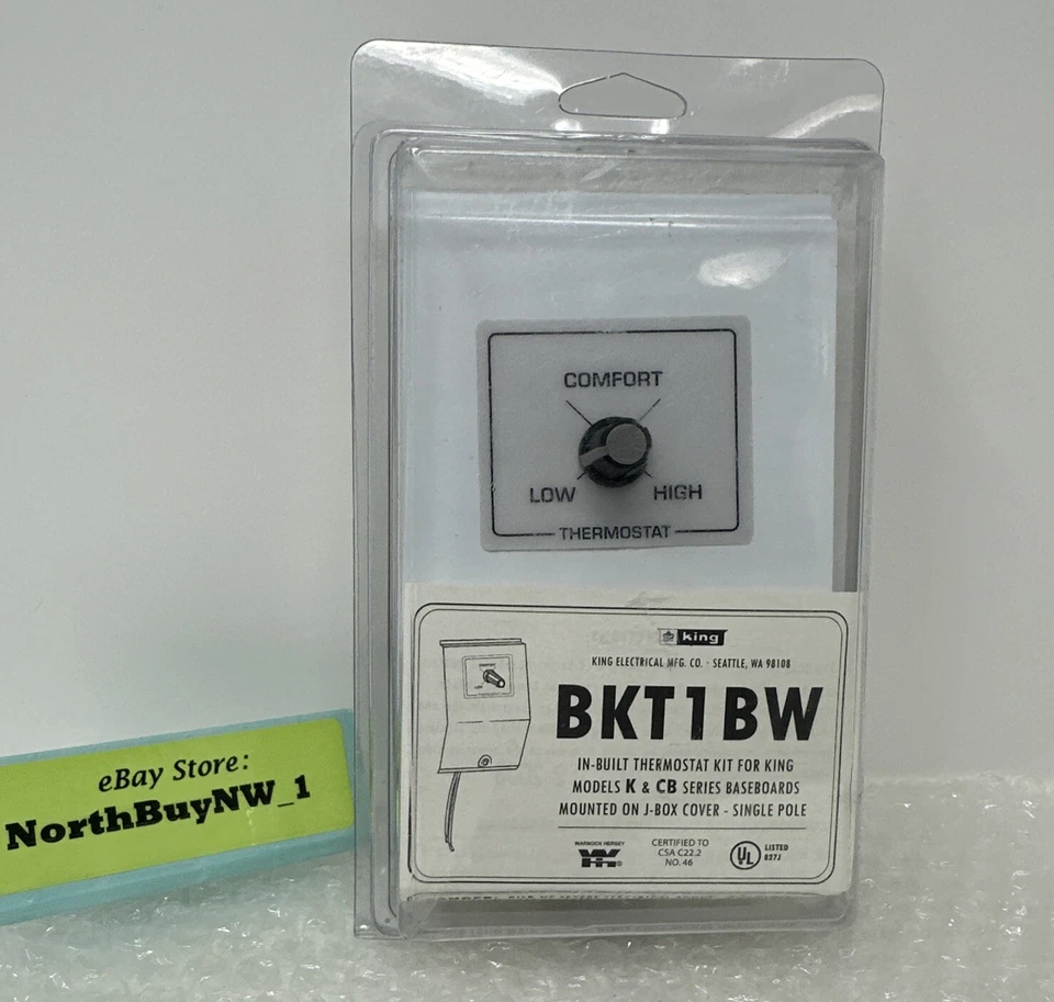 KING BKT2BW BUILT-IN THERMOSTAT Kit For k & CB Series Baseboards (single) WHITE - Image 1 of 4