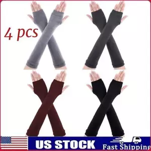 4 Pairs Arm Warmer Fingerless Gloves for Women, Long Arm Sleeves Knitted Gloves - Picture 1 of 8