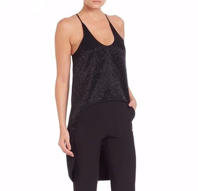 $425 NUEVO CON ETIQUETAS HALSTON Heritage Talla 8 CUENTAS CUELLO REDONDO CAMISETA SIN MANGAS NEGRA  Foto 1 de 4