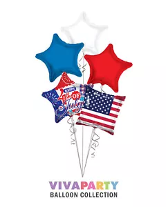 Happy 4th of July USA Flag Balloon Bouquet, independence Day Balloons - (5 Ballo - Picture 1 of 6