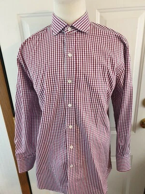 Ledbury Mens Dress Shirt Red White Blue Check Spread Collar Slim 17-33/34 EUC - Image 1 of 4