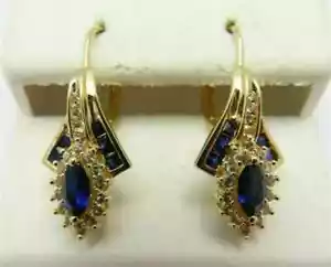 14K Yellow Gold Plated 2Ct Marquise Cut Lab-Created Blue Sapphire Drop Earrings - Picture 1 of 8