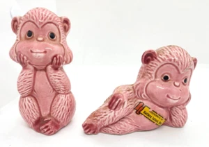 VTG Pink Monkeys Salt & Pepper Shakers 4" MCM Japan Kelley's Island OH Souvenir - Picture 1 of 7
