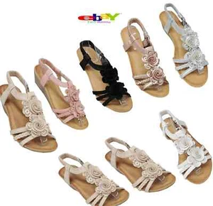 LADIES WEDGE HEEL STRAPPY SUMMER SANDALS WOMEN'S EVENING PARTY DRESS SHOES SIZE - Picture 1 of 9