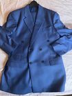 Men Custom Made Blue Checkered Double Breasted Slim Fit Wool Blend Suit