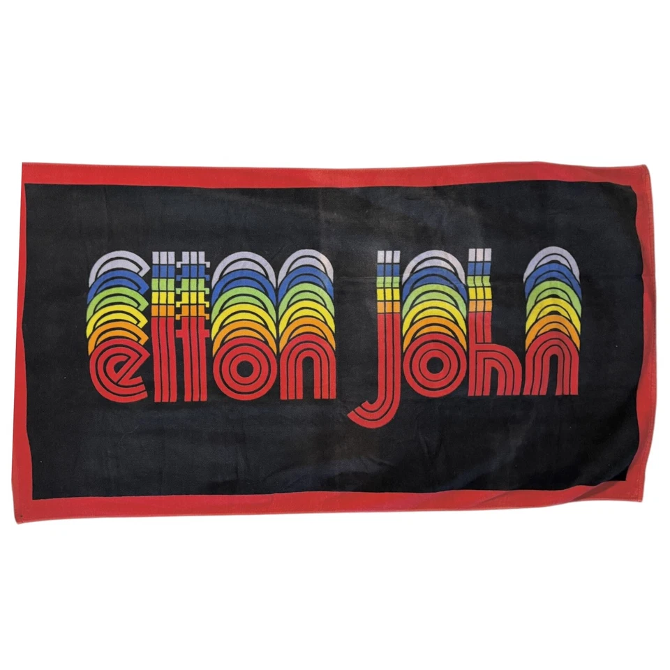 Toalla de playa arco iris de colección ELTON JOHN 34x62 gira de conciertos orgullo negro rojo LGBTQIA Foto 1 de 4